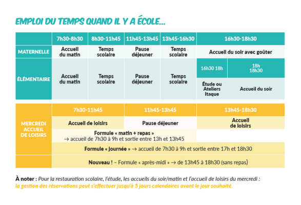 Emploi du temps des écoles 2024-25